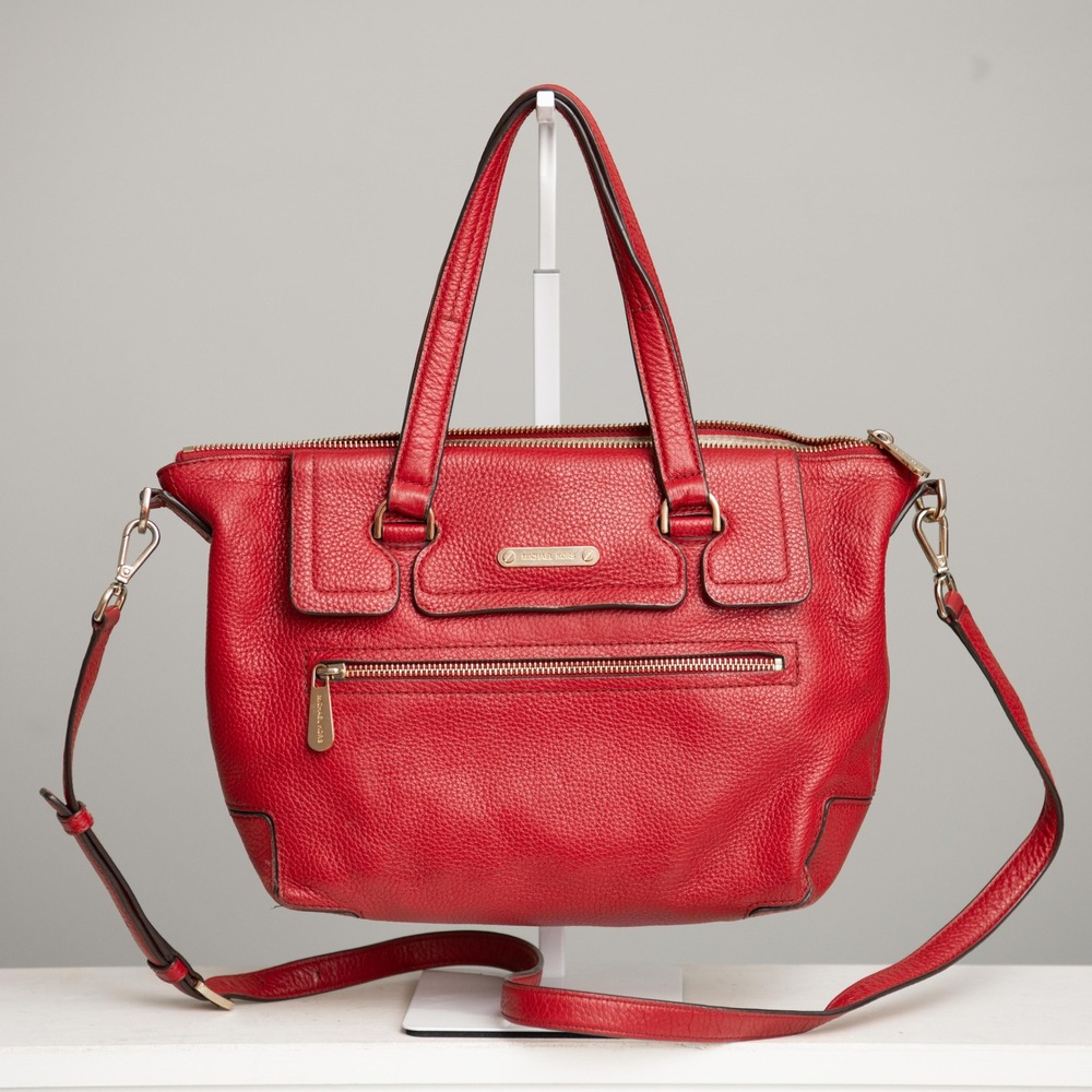 Michael Kors Purse Red Pebbled Leather Crossbody Bag Cherry Red Bold Designer‎